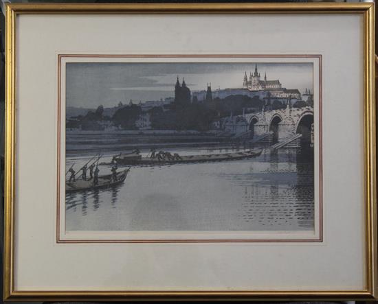 John Edgar Platt (1886-1967) View of Prague from the river, overall 9.75 x 14in.